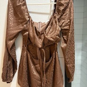 Brown Animal Print Long Sleeve Dress